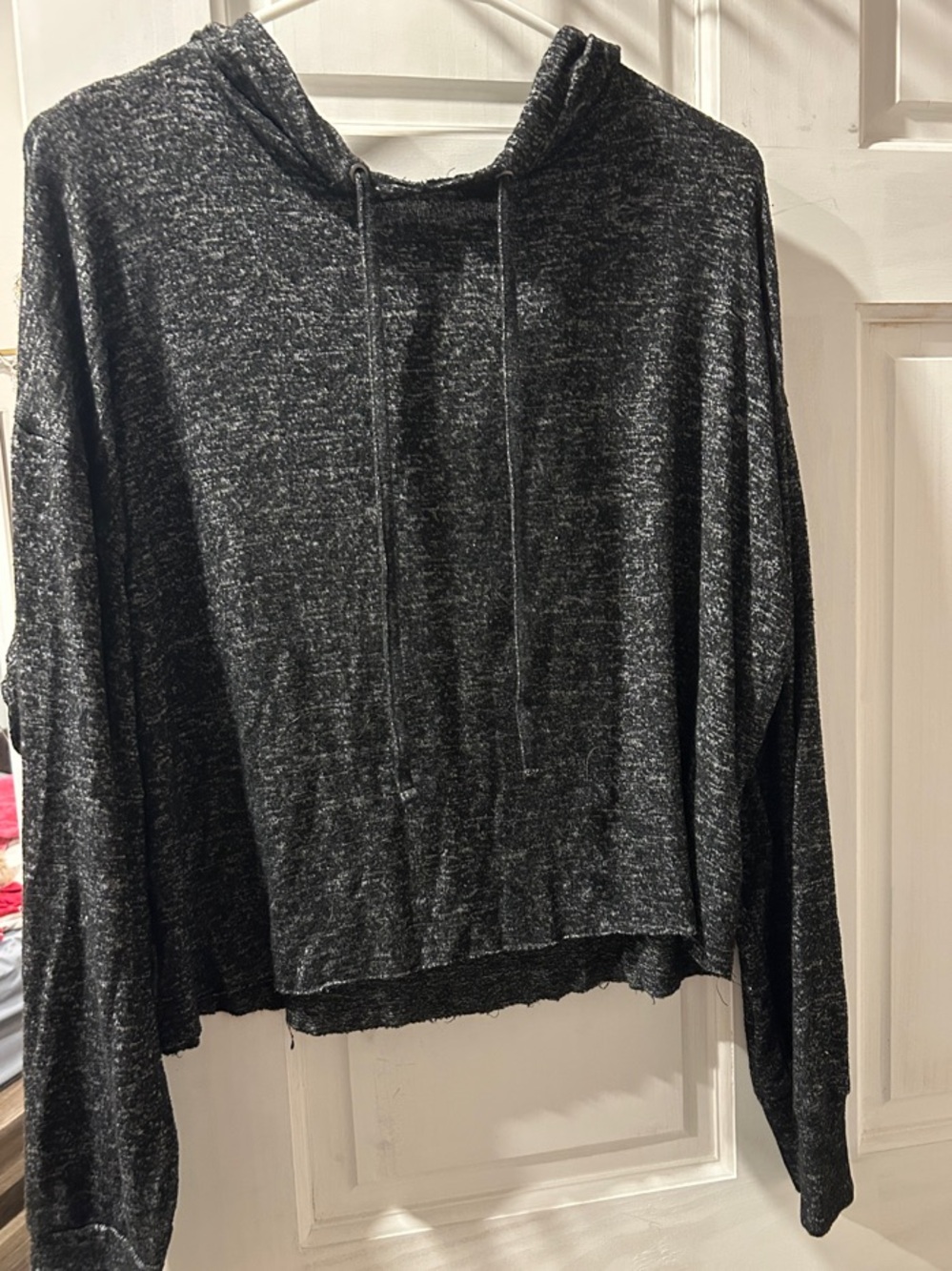 SO Black Heather Cropped Scoop-Hood Sweater